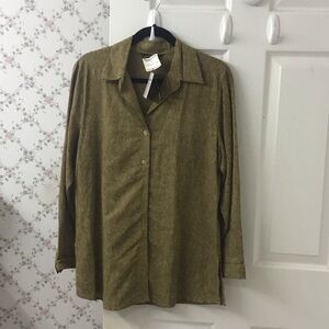 Vintage 90’s Linen & Rayon Milano gold toned button down long sleeved blouse NWT